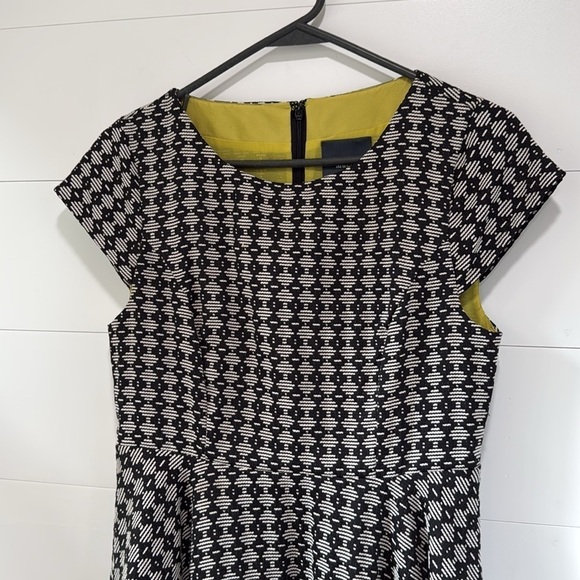 Anthropologie Maeve Knit Black White Geometric Fit & Flare Dress Size 4 or Small - Picture 3 of 11